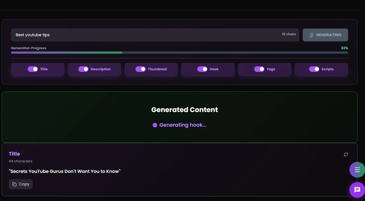 VidGent All-In-One Generator tool preview