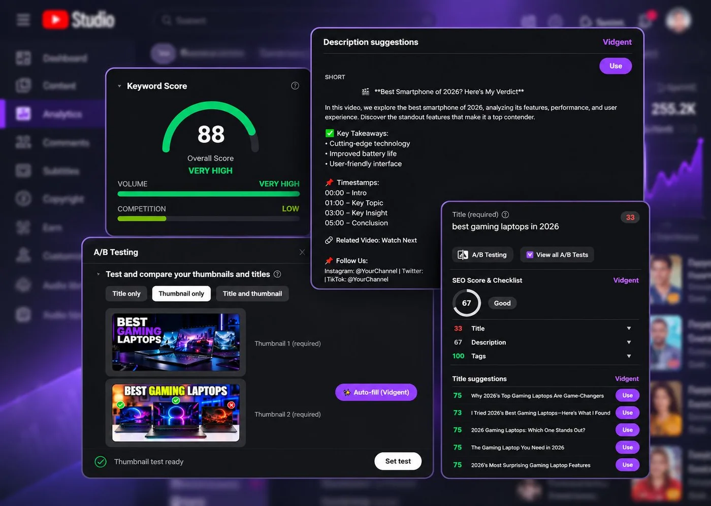 VidGent Chrome Extension YouTube Studio toolkit preview