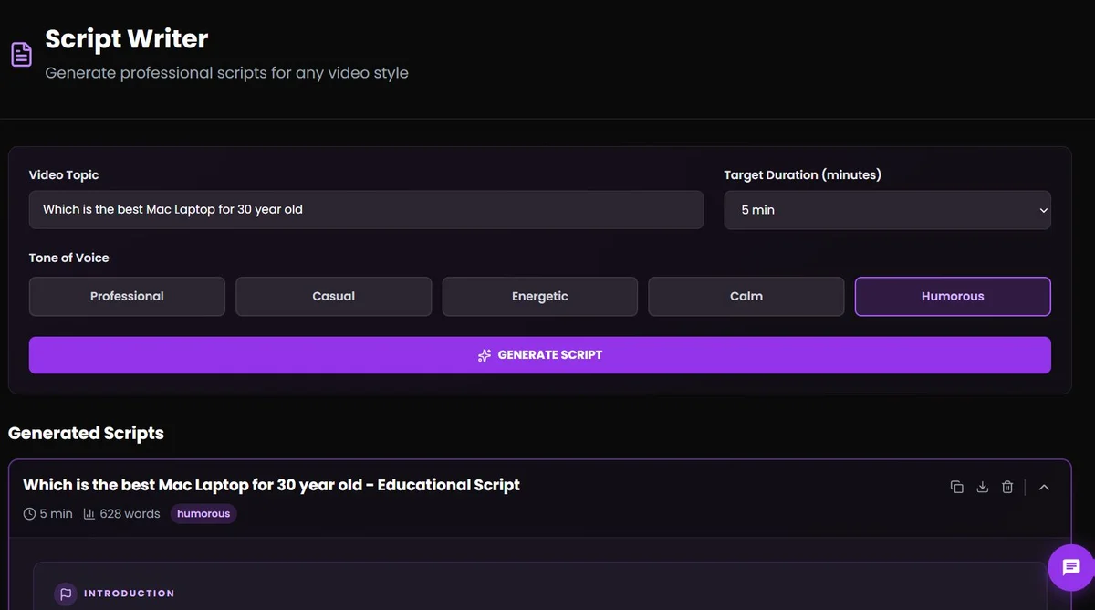 VidGent Script Writer tool preview